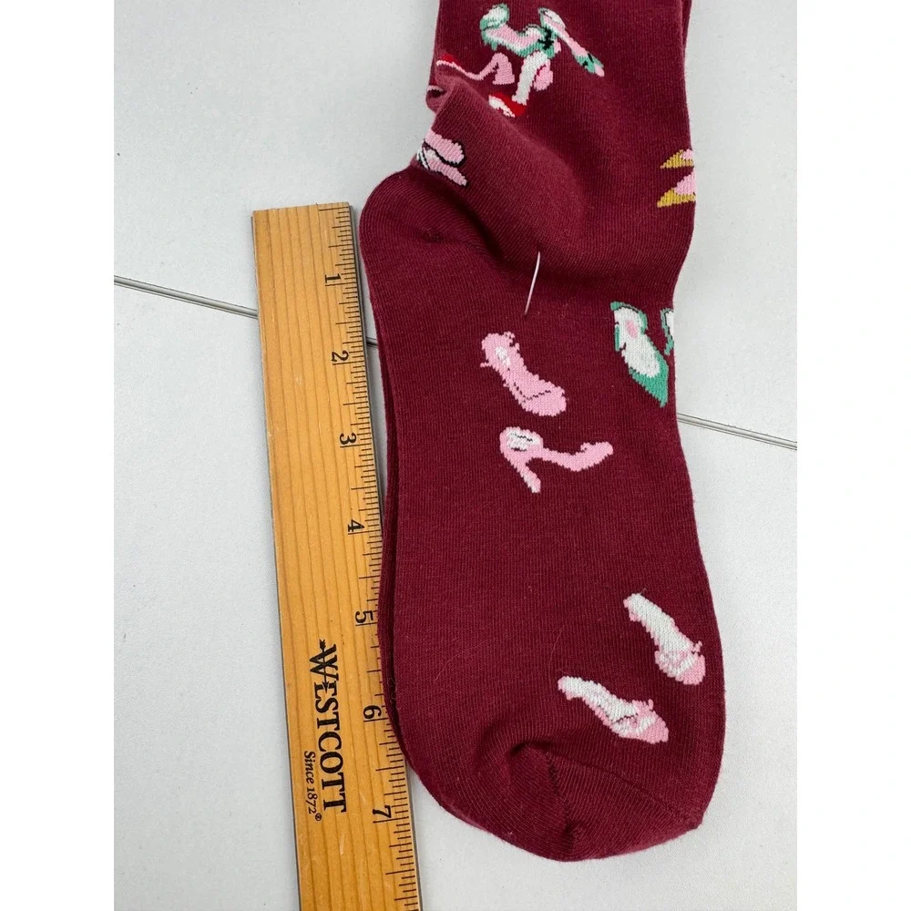 Womens Burgundy Socks Head Over‎ Heels Shoes Print Novelty Ankle Socks